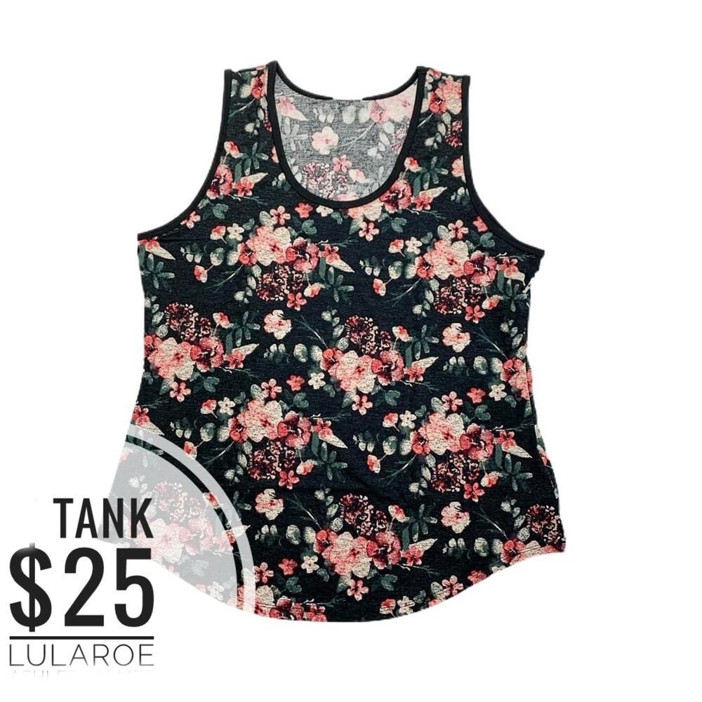 NWT LuLaRoe Tank Top Black Pink Floral Sleeveless Tank Top Size Large - Picture 1 of 6